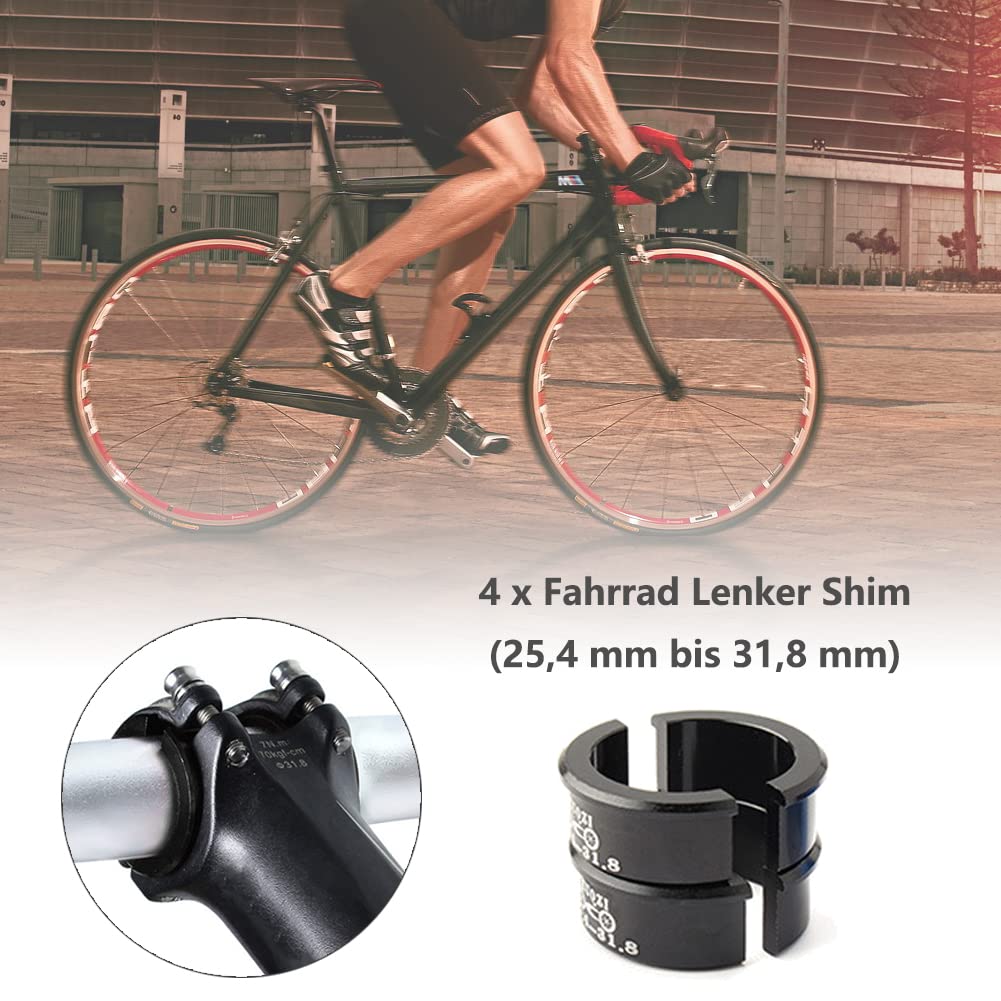 4 sztuki adapterów na kierownicę rowerową, podkładki ze stopu aluminium, uchwyt dystansowy do roweru górskiego (25,4 mm do 31,8 mm) | Stop aluminium tuleja kierownicy adapter podkładki 25,4 mm na 31,8 mm uszczelka do roweru górskiego MTB