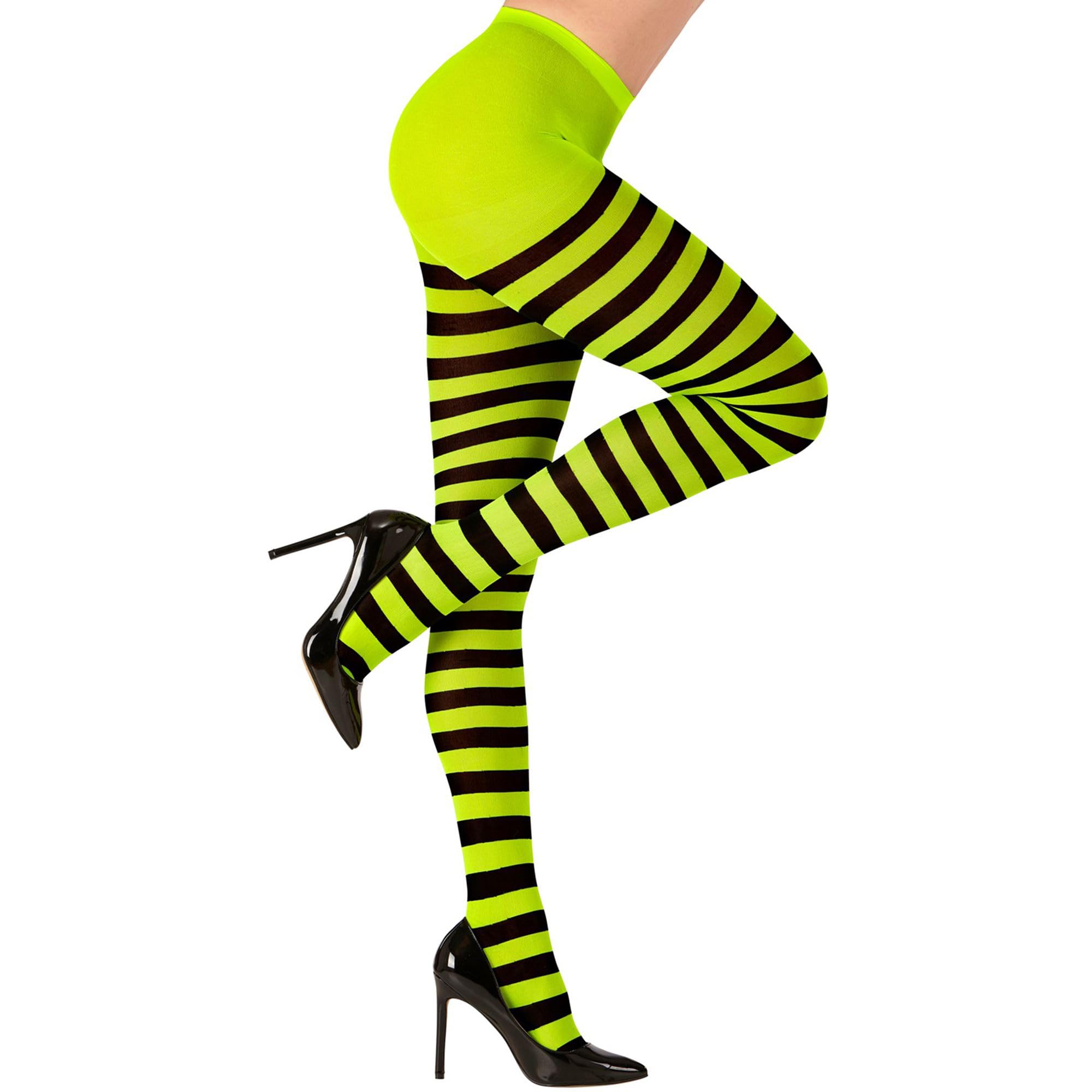 W WIDMANN MILANO Party Fashion - Striped Tights for Women, Ballerinas, Witches, Dark, Gothic, Fantasy, Fairytales, Halloween, Carnival, Themed Parties, 70 DEN, One Size for Adults, Green-Black