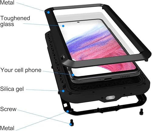 Miniatura 3 de Funda militar resistente para Samsung A53, con protector de pantalla de vidrio templado, a prueba de golpes, a prueba de polvo, a prueba de