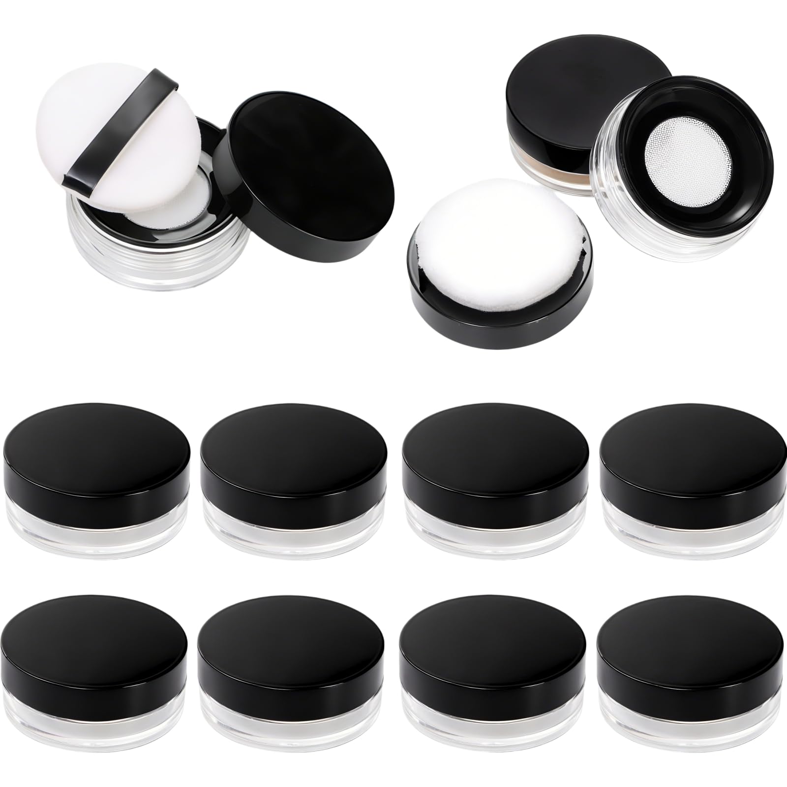 Covzoe 8 Pieces 10g/10ml Loose Powder Containers, No Leak Reusable Plastic Empty Powder Case with Sponge Puff, Compact Makeup Powder Box Cosmetic Jar Refillable with Sifter and Lid for Travel