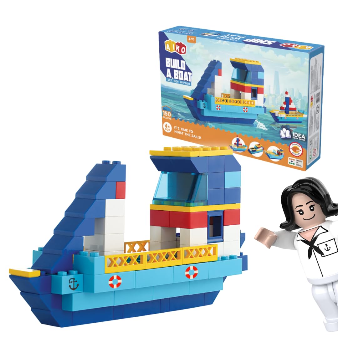 AIKO Build A Boat Building Blocks Set – 150 Pieces | Multi-Color ABS Plastic Construction Toy | Ships, Boats & Yachts | STEM Learning & Creativity for Kids 4+-picture-19