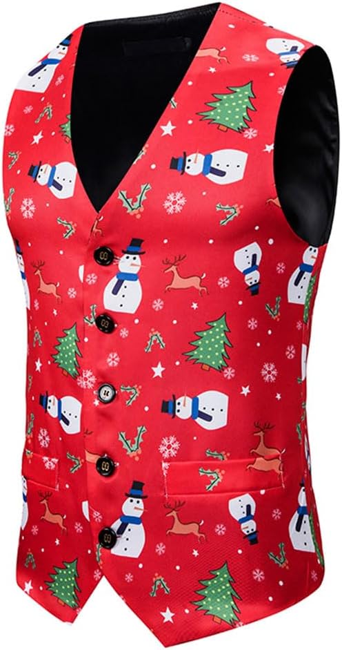 yolsun Mens Christmas Vest Snowflake Tree Graphic Snowman 3D-Print Festival Party Gifts(Snowman-L)