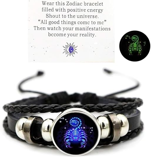 72ore Zodiac Signs Spirit Bracelet for Women Men Multilayer Leather Adjustable Glow in the Dark Constellation Manifestation Bracelet Birthday Christmas Zodiac Gift for Constellation Lover