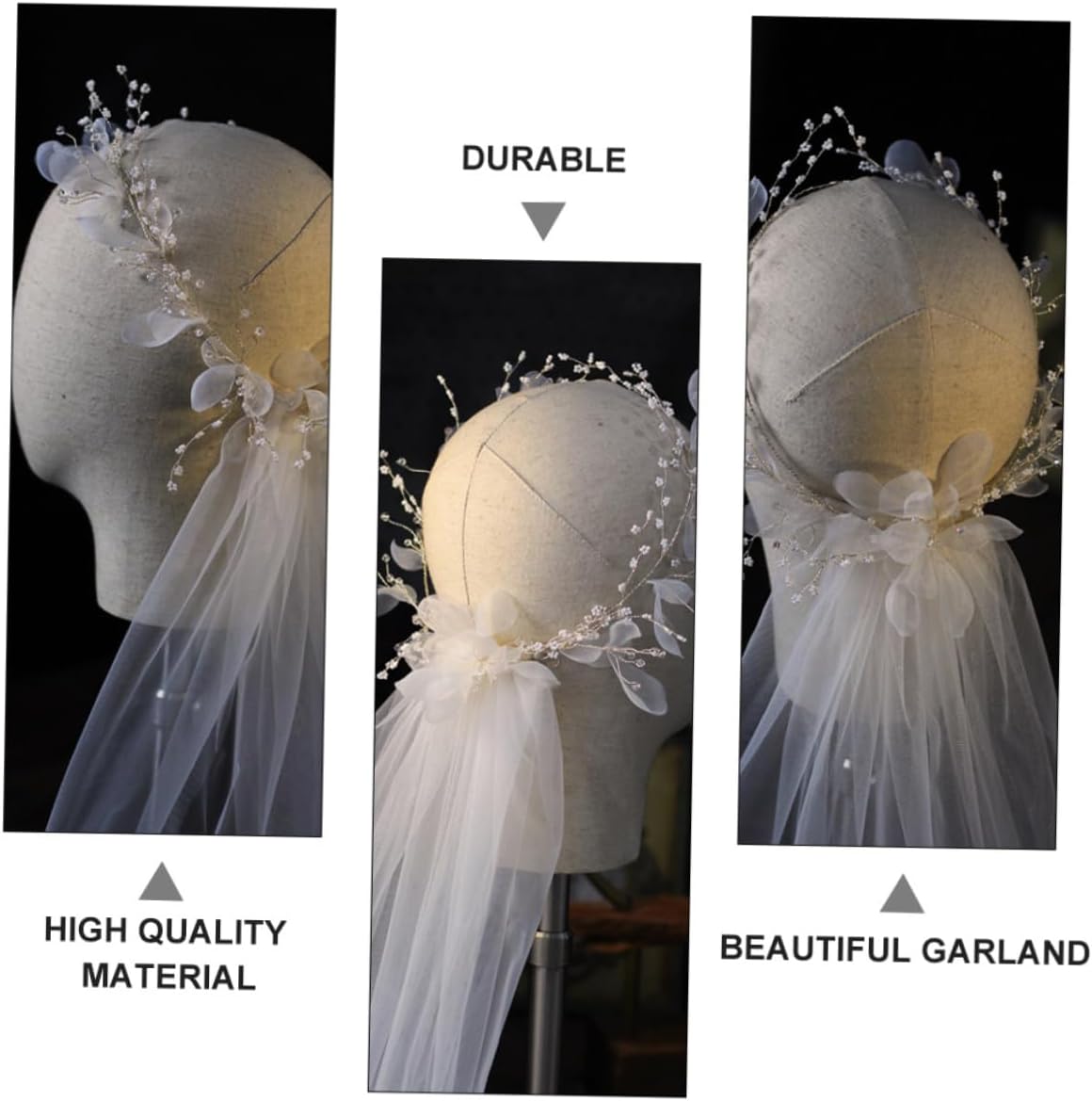 Gatuida 1Pc Bridal Wreath Veil with Elegant Beads White Wedding Photo Prop Floral Crown Veil for Brides Wedding Supply for Bridal Dresses and Special Occasions