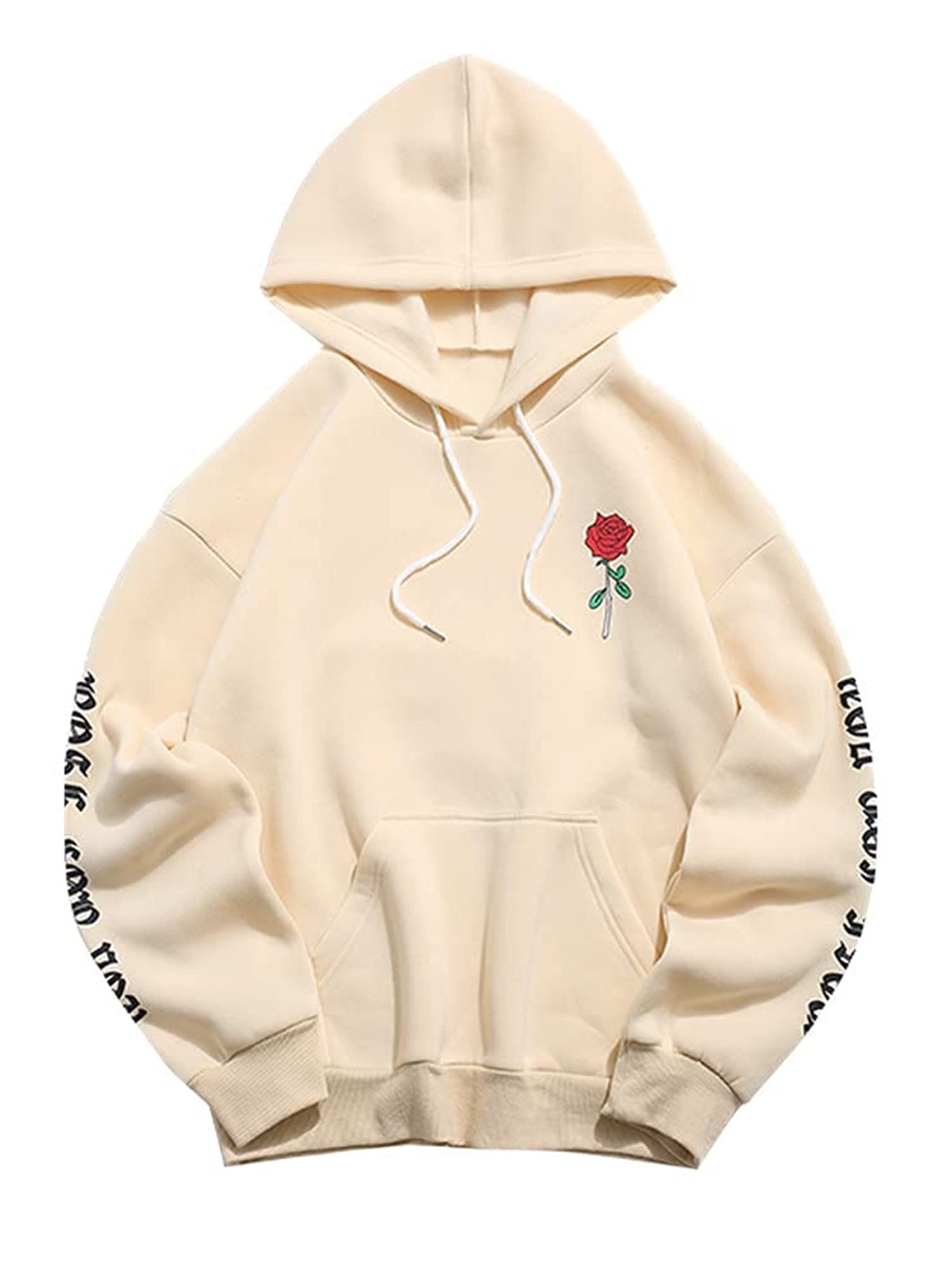 ZAFULMen's Fleece Hoodie Unisex Rose Letter Print Hooded Pullover Kangaroo Pocket Sweatshirt