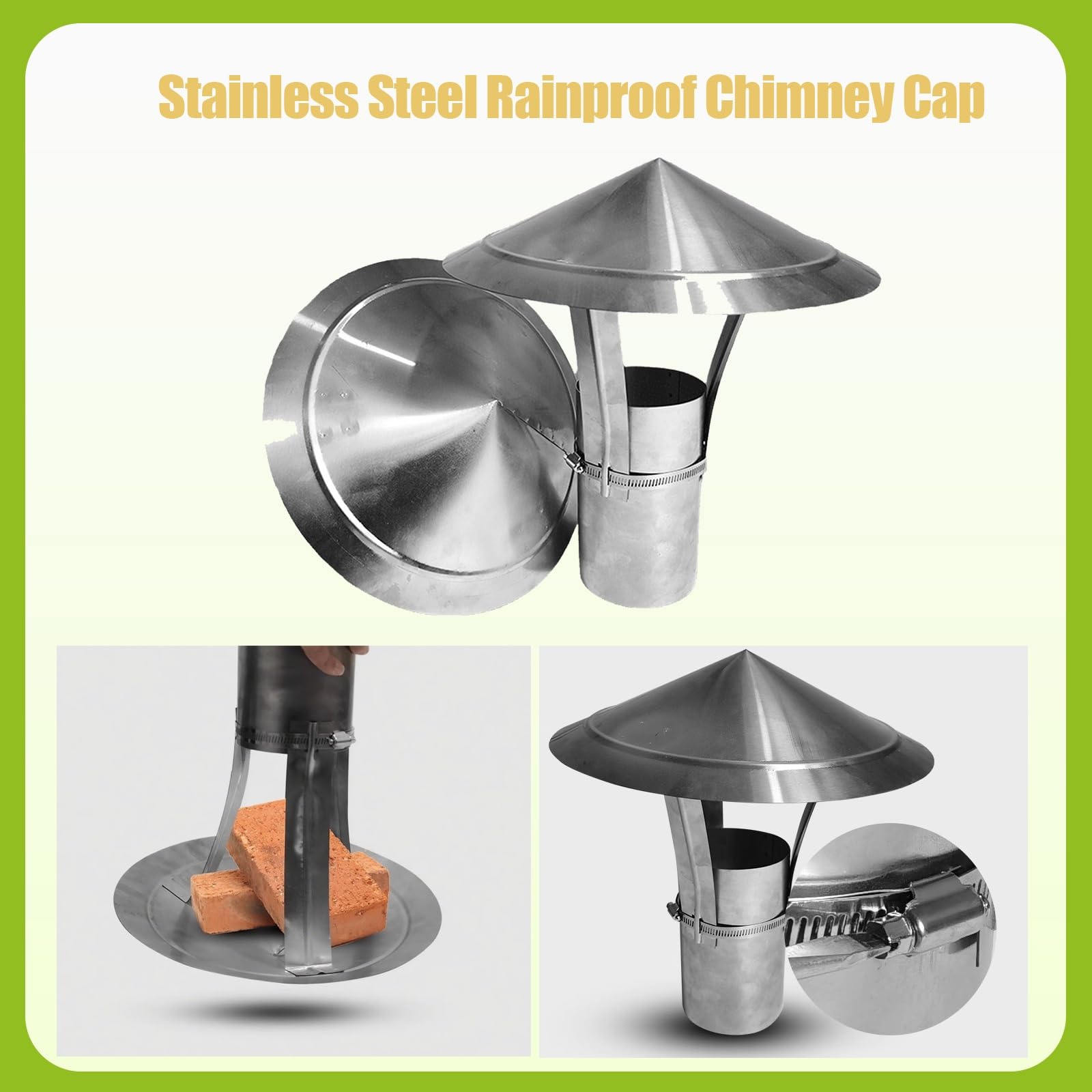 Comignolo in Acciaio Inox Cappello Cinese Canna Fumaria Antivento E Antipioggia Terminale Cappello Stufe Legna, Pellet E Caldaie Varie Misure(19cm)