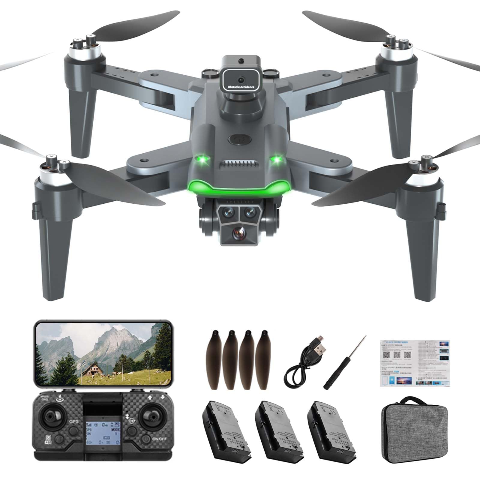HYTOBP S166 GPS Drohne mit 4K Kamera, unter 249g für Erwachsene, Bürstenloser Motor, 60 Min Flugzeit (3 Akkus), 5G Übertragung, Auto Rückkehr, Auto Folgen, Faltbarer Quadcopter (Schwarz)(Mittel)