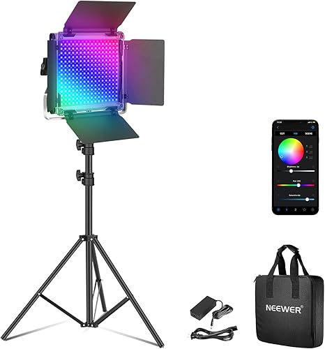 Miniatura 17 de NEEWER 2 Pack PL60C RGB LED Panel Luz de Vídeo Kit con Soportes de Trípode Amortiguados de Resorte de 2m/6.6ft/Bolsa, Control APP/2.4G/DMX, Luz