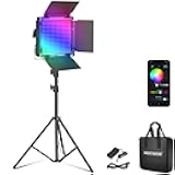 Upgraded RGB LED Studio Video Light with Tripod Stand, App Control 50W 7000Lx CRI97+ 3200-5600K Dimmable Panel Key Lighting Kit for Game Streaming YouTube Recording Photography, RGB660 PRO II