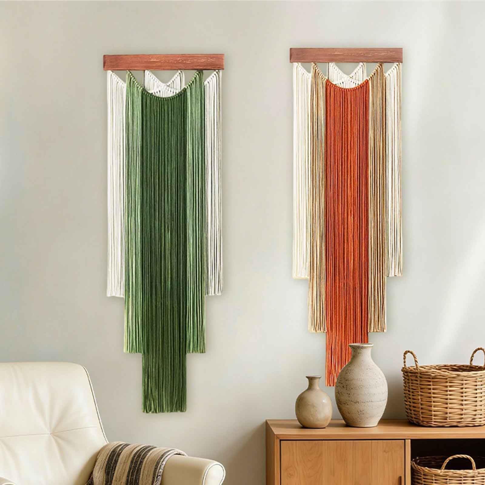 Makramee Wandbehang Böhmisches Chic Gewebter Wandteppich Handgefertigt, Gewebt, Traumfänger Mit Quaste, Für Schlafzimmer Wohnzimmer Wohnung Wand Vorhang Deko(Green)