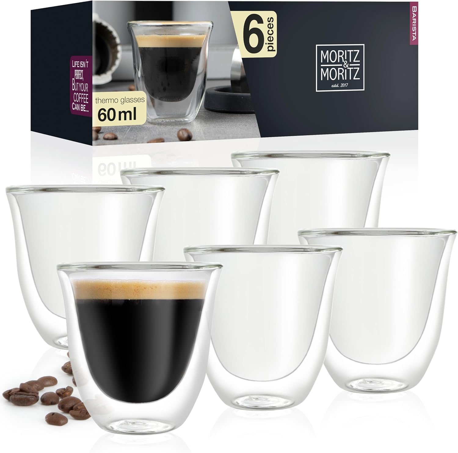 Tazze In Vetro Doppio Strato Da 60ml - 2 Pezzi, Ideali Per T&egrave;, Caff&egrave; E Bevande Calde, Design Elegante E Sicuro