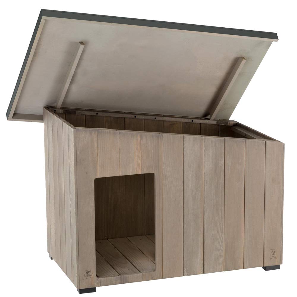 Ferplast ARGO 80 Casetta per Cani in Legno FSC - Tetto Spiovente, Apribile - Trattamento Resina Impermeabile & Anti-UV - Piedi Isolanti - Porta Rifinita - 83 x 47 x h 60 cm