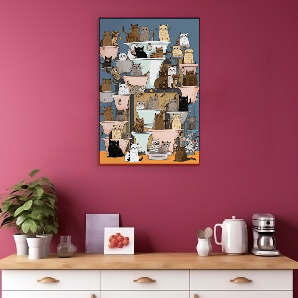 Canvas for Living room. A Tapestry of Curiosity: Celebrating Feline Unity in a Tower of Whimsy, 27 x 18 inch Canvas Wall Art - Modern Home Decor - 69x46 cm (27x18 inch)