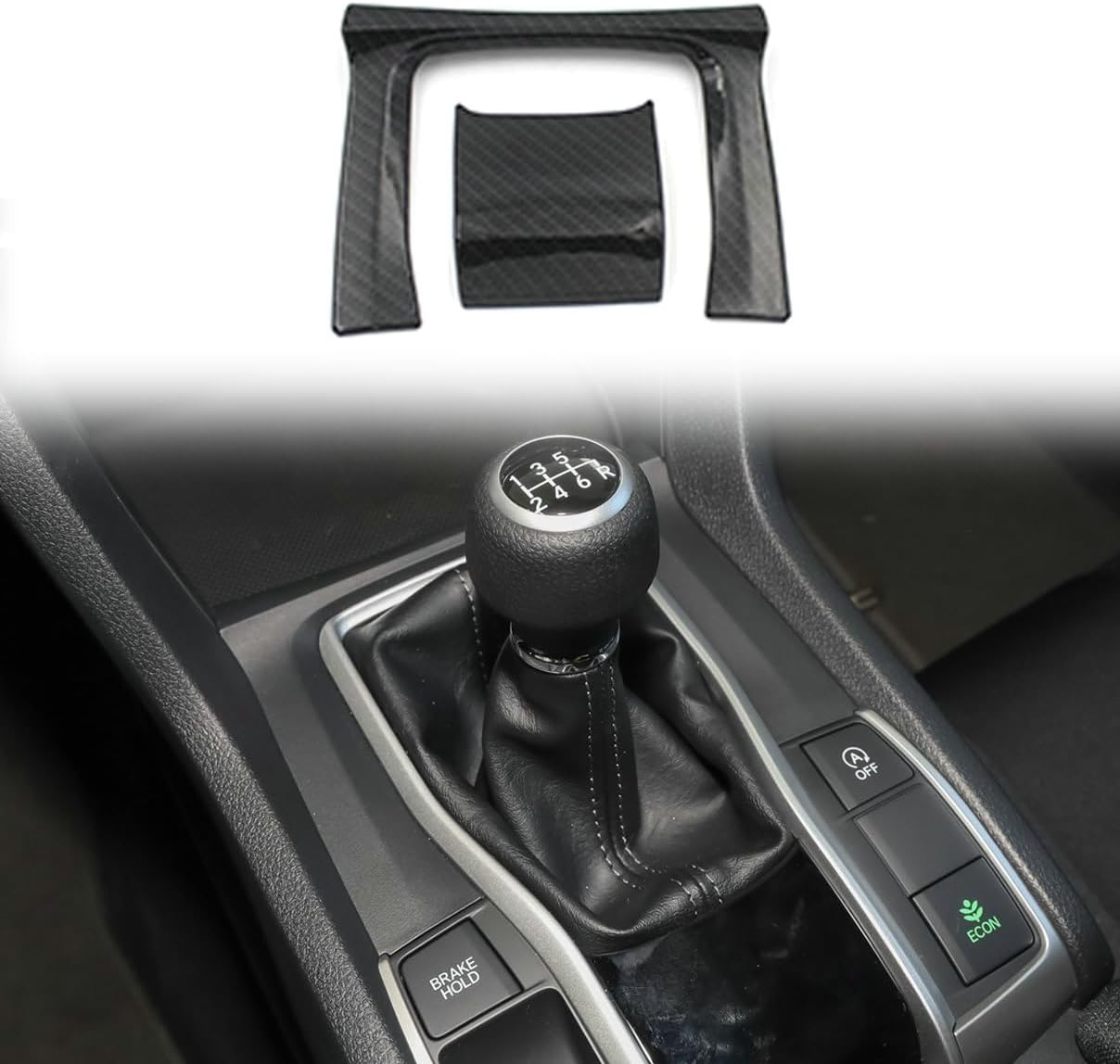 2Pcs Car Console Gear Shift Frame Cover Trim for Honda Civic MT 2016 2017 2018 2019 2020 2021, Carbon Fiber Color Decoration Set