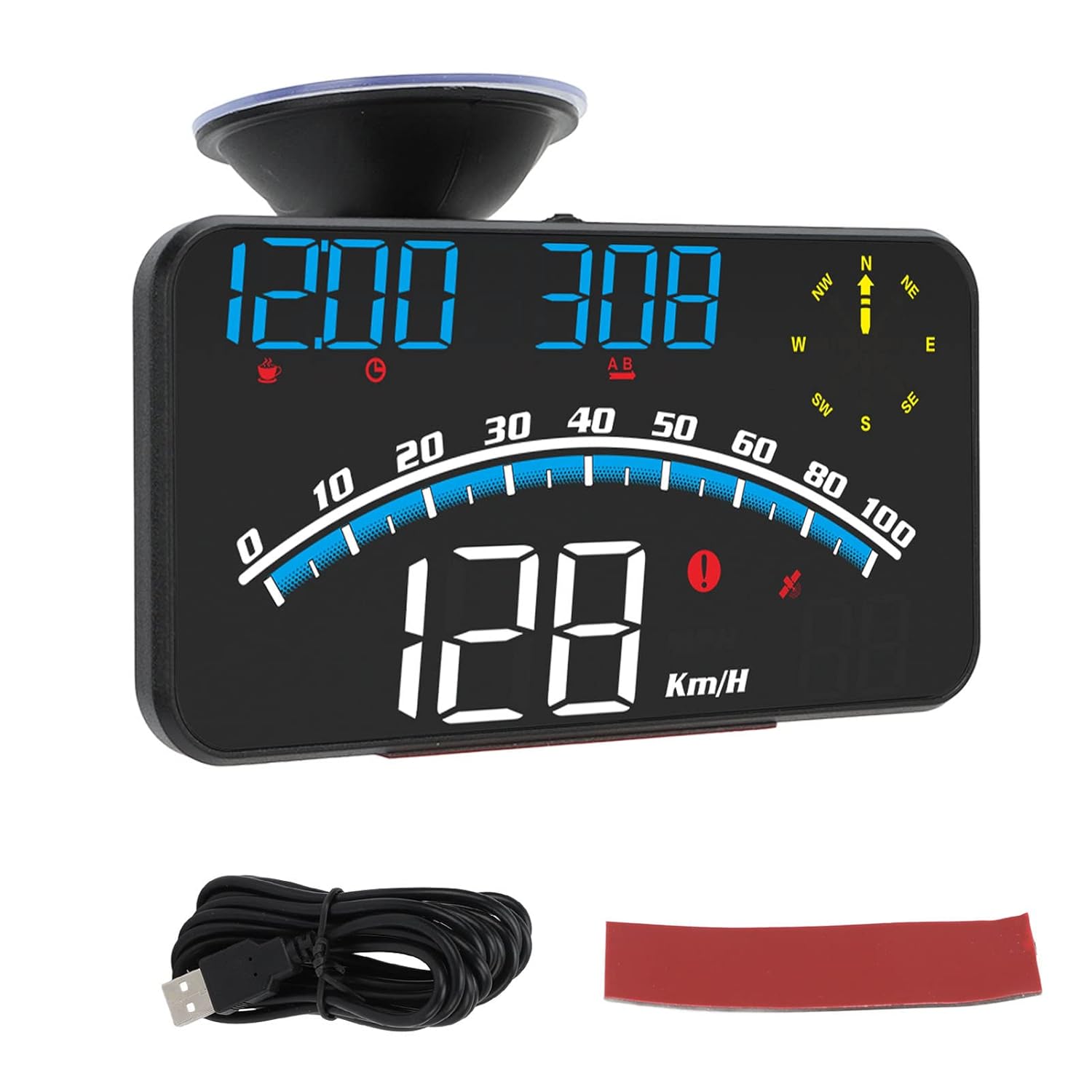Universal Smart HUD GPS Speedometer LED screen 5V Compatible with cars and trucks Speed warning system Distance calculation Driving time measurement Travel gadget (Blue)