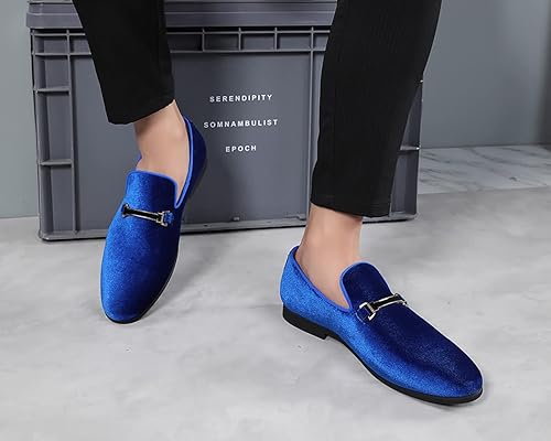 Miniatura 6 de Zapatos de vestir azules para hombre, mocasines de terciopelo para baile de graduación, zapatos de boda rojos, zapatos planos de conducción para
