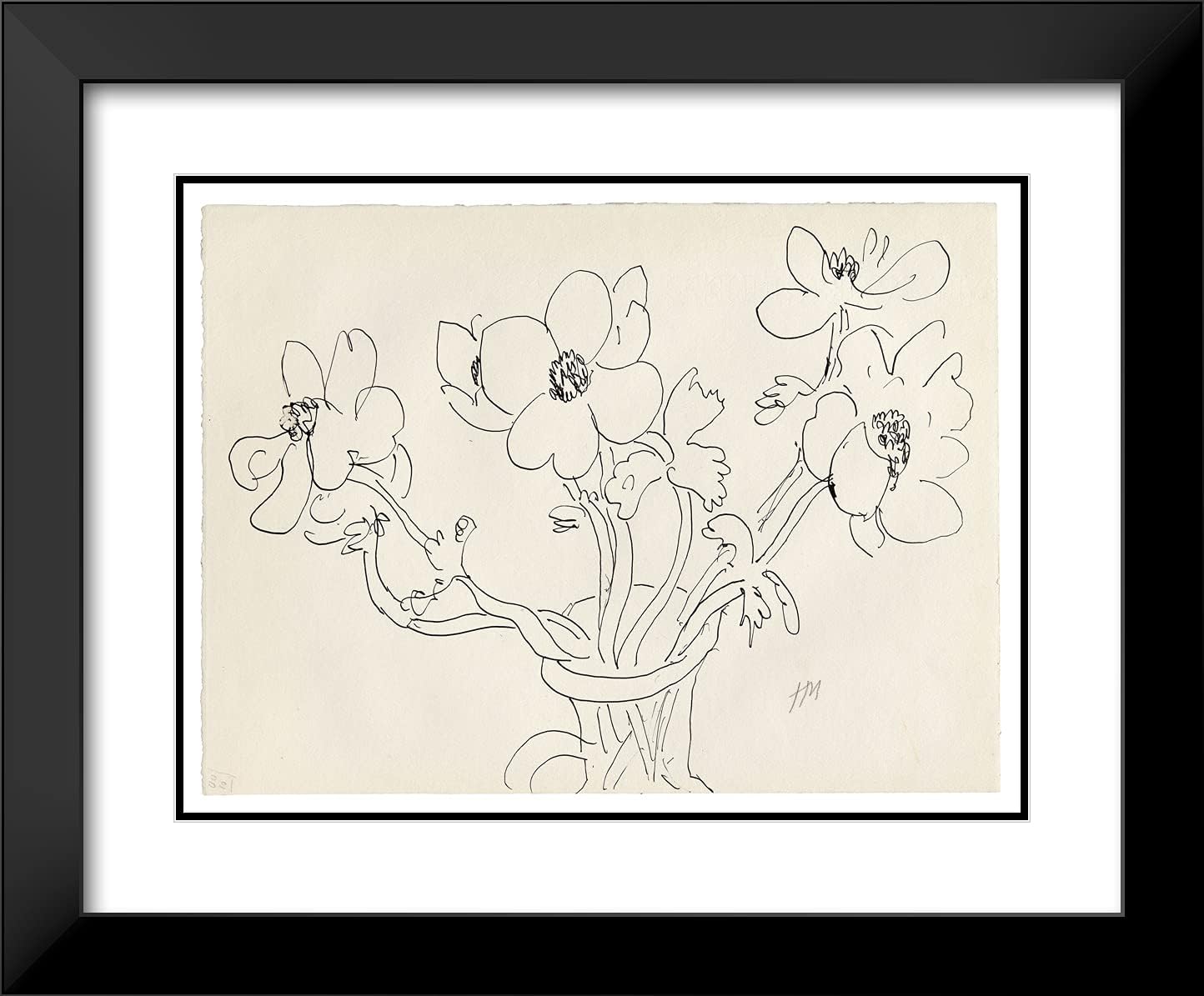 ArtDirect Henri Matisse 24x20 Black Modern Framed and Double Matted Art Print Titled Anemones in a Vase (Recto and Verso)