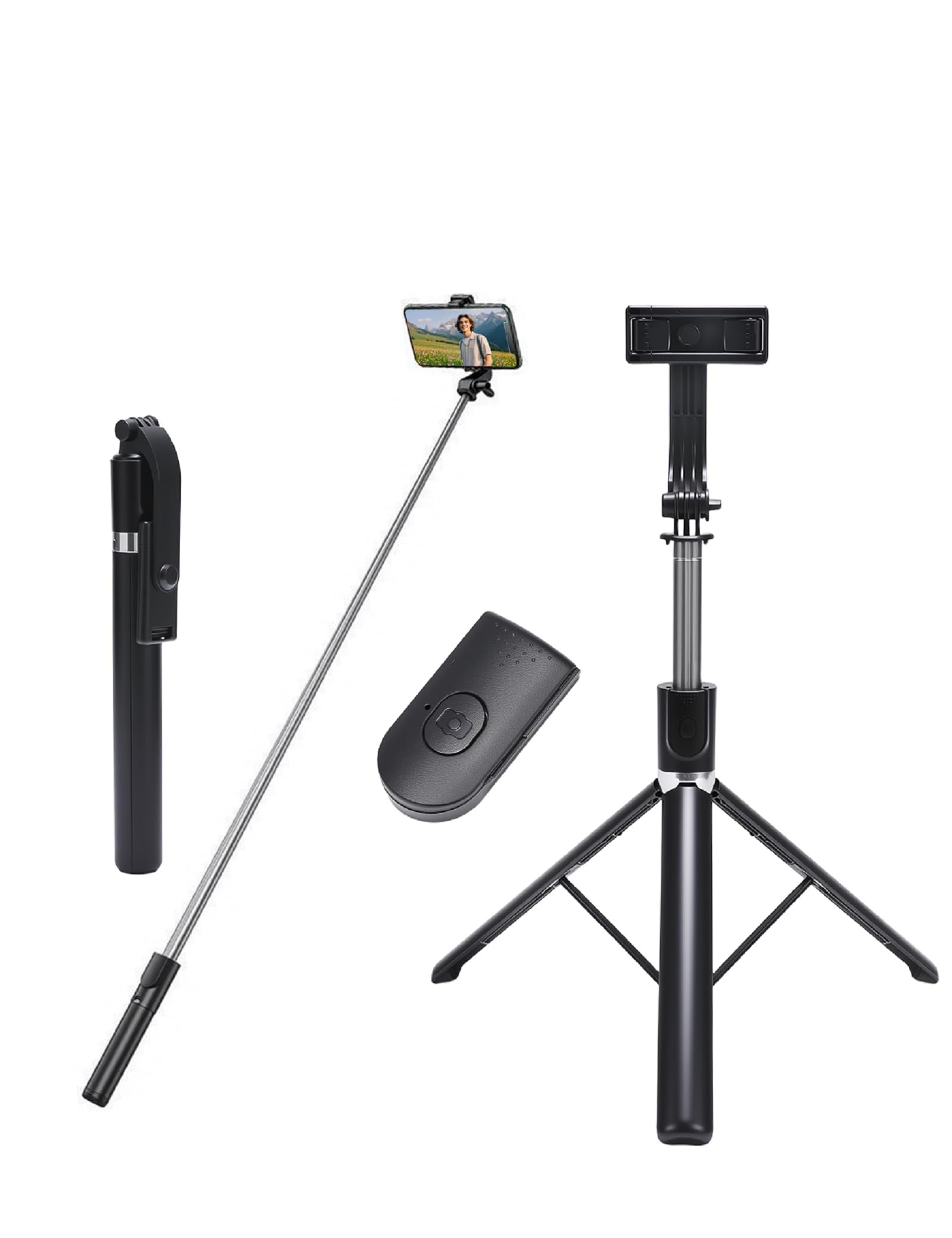 Trípode de palo selfie de 67 pulgadas, trípode portátil para teléfono con control remoto, trípode para iPhone