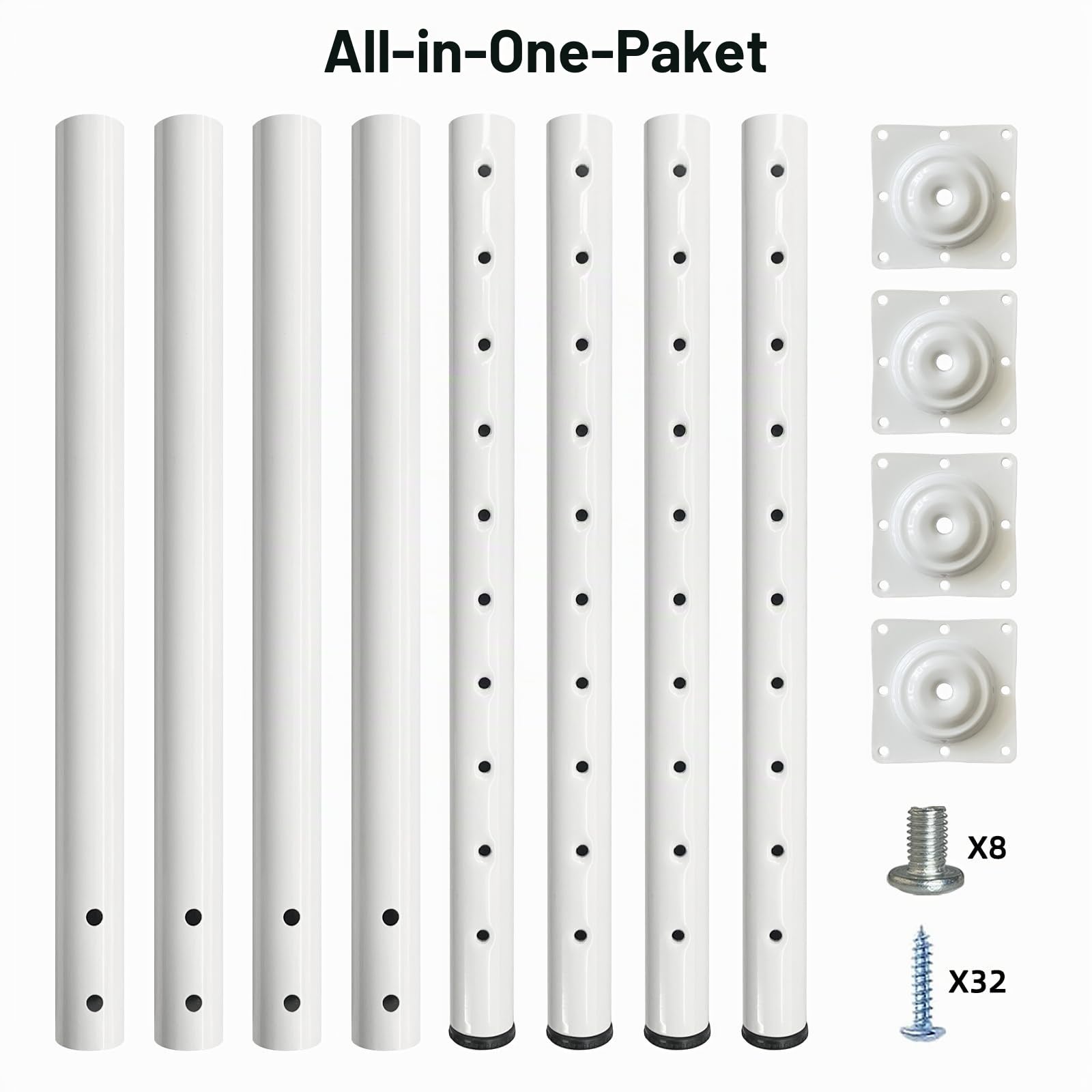 QLLY Runde Tischbeine Metall Weiß 4 Stück Ø50mm Schreibtischbeine Höhenverstellbar 60-100cm Möbelfüße Heavy Duty Metall Tischbeine für Home Office Schreibtisch (4, Weiß)