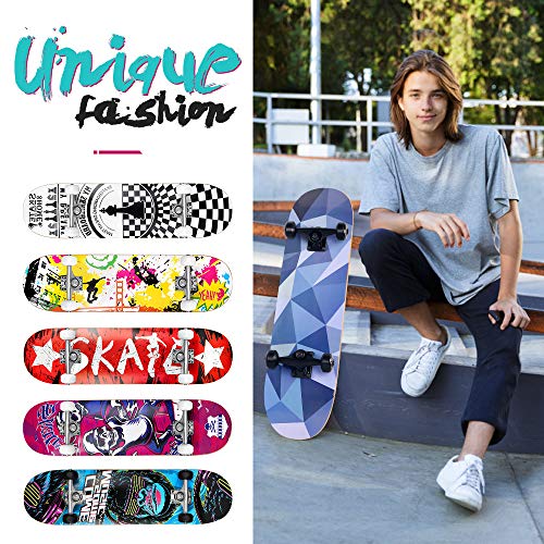 Image of BELEEV Skateboards for Beginners, 31 x 8 inch Complete Skateboard for Kids Teens Adults, 7 Layer Canadian Maple Double Kick Deck Concave Cruiser Trick Skateboard with Multifunction Skate T-Tool