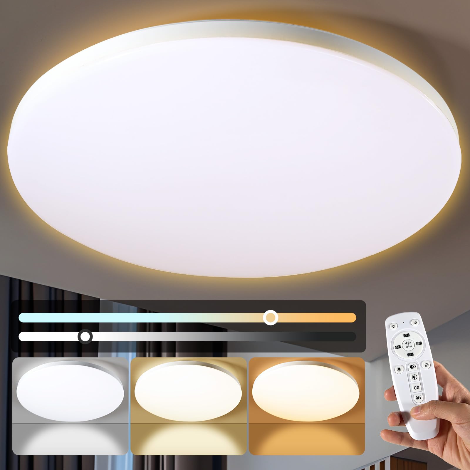 Plafonnier LED 32W Cheerhom plafonnier rond 30cm pour cuisine et couloir