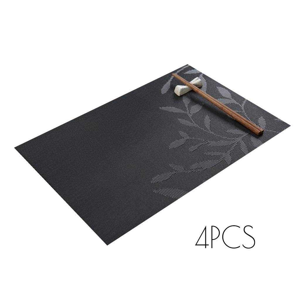 Lot de 4 Sets de Table rectangulaires en Plastique pour école Maternelle, napperons pour Assiettes, Dessous de Plat, Dessous de Pot de Fleurs, antidérapants (Noir)