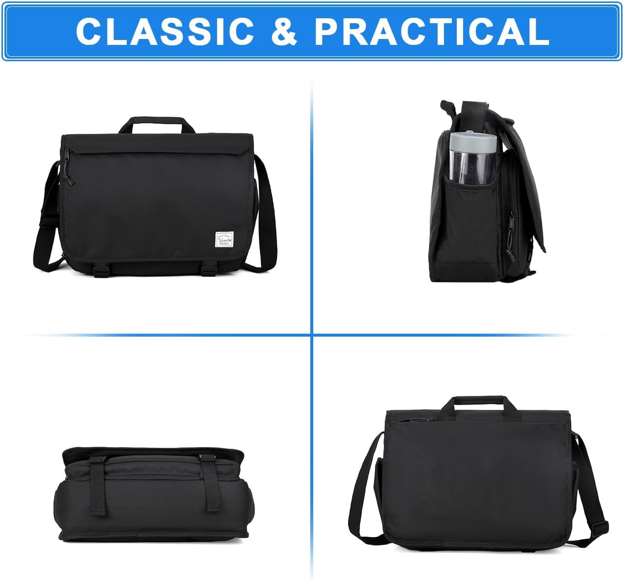 VASCHY Messenger Bag for Men,Water Resistant Casual Satchel Briefcase Fashion Work Bag Crossbody Shoulder Handbag for Women College Campus Black - Image 7