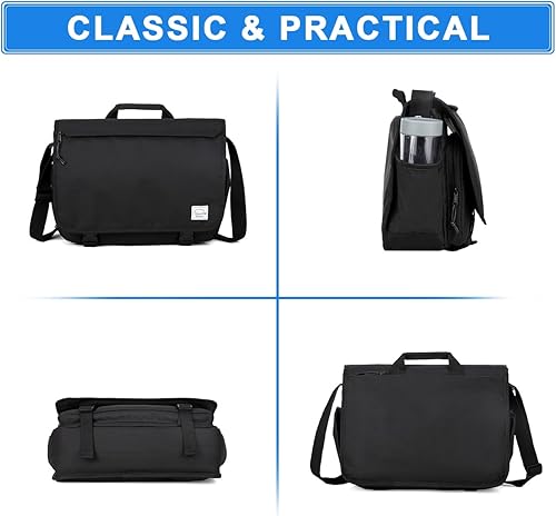 Miniatura 7 de VASCHY Bolsa de mensajero para hombre, resistente al agua, maletín para laptop, bolsa de trabajo, bolso cruzado para mujer, universidad, Negro -,