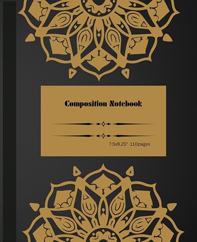 Composition Notebook: Gold Mandala on black back ground journal notebook for all ages | 110 pages 7.5x9.25"
