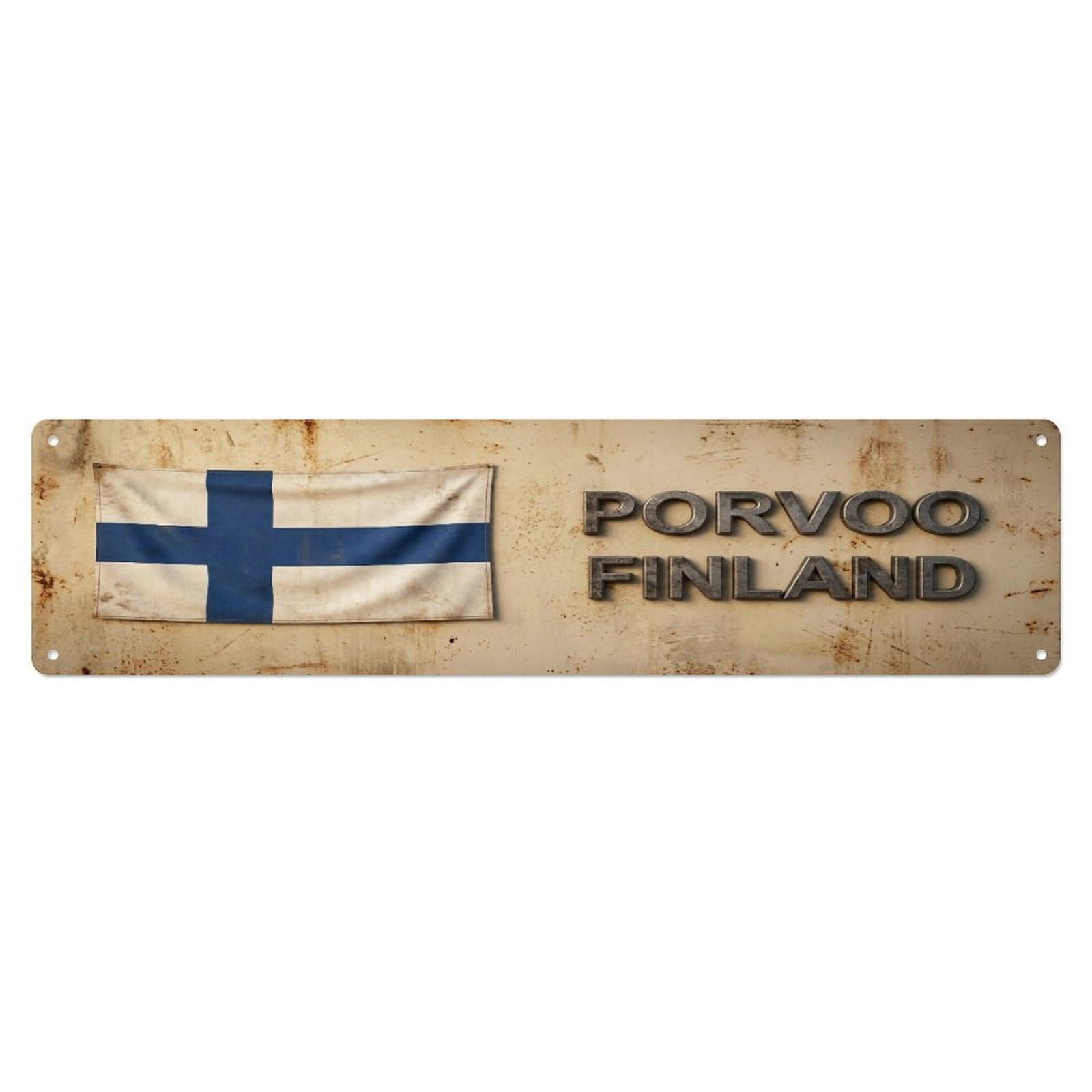 Metal Tin Sign Vintage Porvoo Finland Flag Decor Rustic Travel