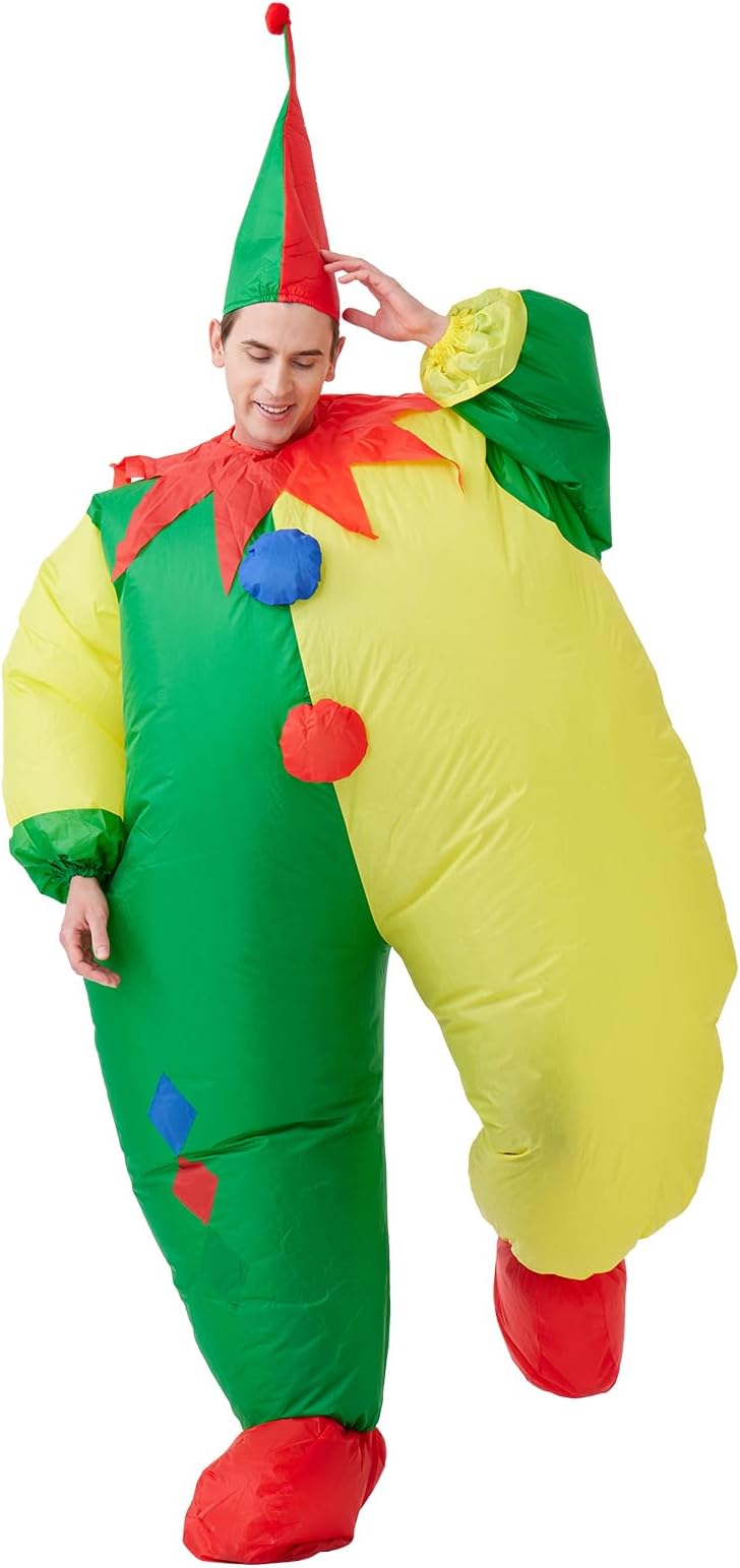 VURPOKSIInflatable Costume Clown Blow up Funny Joker Costumes Fancy Dress for Halloween Cosplay Party Christmas Jumpsuit Suit, Adult Size