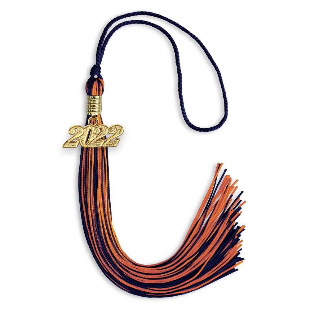 Endea Graduation Mixed Double Color Tassel with Gold Date Drop (Navy Blue/Orange, 2022)