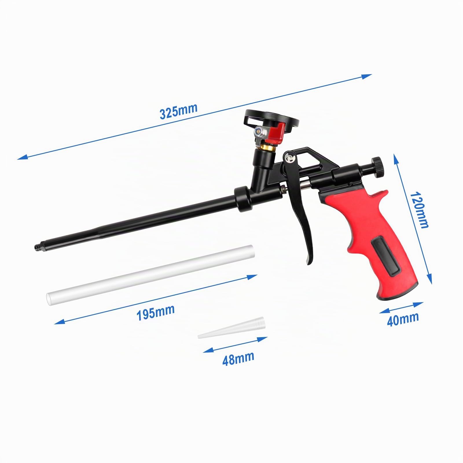 Lot de 2 Pistolets à Mousse Polyuréthane avec Valve - Pas besoin de Nettoyant - Pistolet Doseur en Métal avec Poignée Ergonomique en Plastique - Pour Bricoleurs et Professionnels - Rouge
