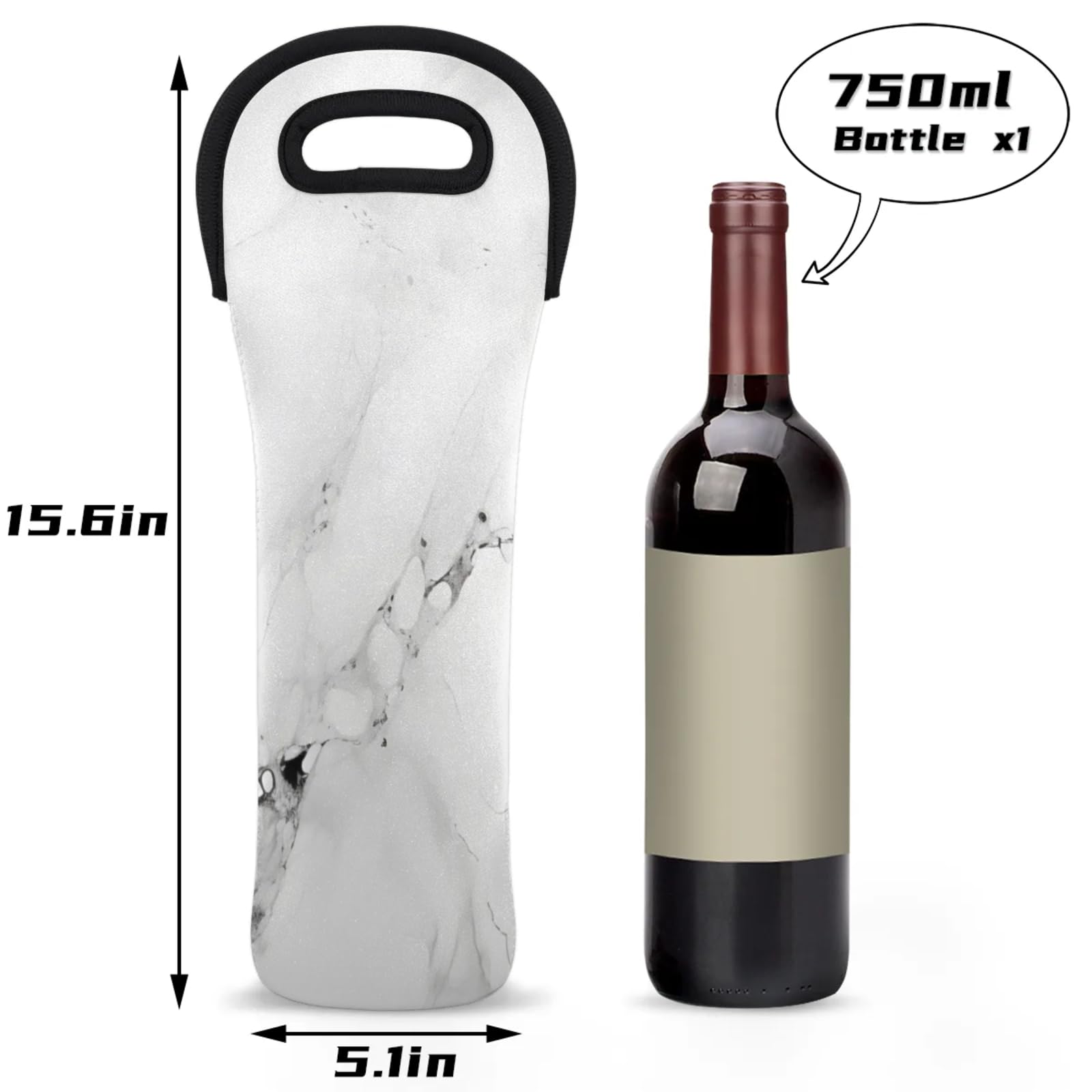 Neoprene Wine Tote Carrier Bag for Wine,Water, Champagne, Beer, Baby Bottles 15.6 x 5.1 Inches, Protective Wine Bag,Abstract Marble