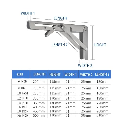 Stainless Folding Shelf Brackets - Heavy Duty Stainless Steel Collapsible Shelf Bracket for Bench Table, Space Saving DIY Bracket, Max Load: 550lb (8 INCH-2PCS) - Thumbnail 5