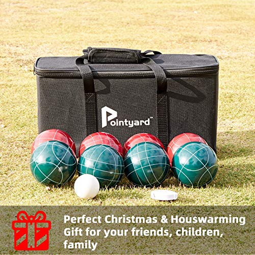 Pointyard Bocce Ball Set, 90mm Classic Bocci Ball Set with 8 Resin Bocce Balls/1 Pallino/Nylon Zippered Bag/Measuring Tape - Outdoor Family Games for Backyard/Lawn/Beach (Red & Green) - Thumbnail 7