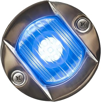 MARINE CITY 3-Inch Flush Mount LED Caution Blue Light, 12V 18W 304 Stainless Steel, Waterproof, Durable, Easy to Install for Yachts, Boats, Ships, RVs