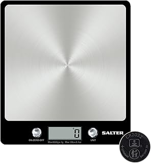 Salter 1241A BKDR Premium Evo Electronic Scale, Ultra Slim, Stainless Steel Platform, Hygienic/Easy Clean, Add & Weigh, Measures Liquids/Fluids, Kitchen Cooking , Baking, 6 Kg Max Capacity, Black