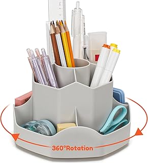 Organizador de Secretária Rotativo, Porta-Lápis para Secretária com 9 Compartimentos Independentes, Porta-Lápis de Secretária 360° Economiza Espaço Multifuncional Acessórios de Secretária