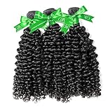 GoldRose Beauty 6A Brazilian Hair 3 Bundles Remy Curly Wave Human Hair Extensions 100% Unprocessed Virgin Deep Curly Weave Natural Black Color Mixed Length 14' 16' 18' 300g