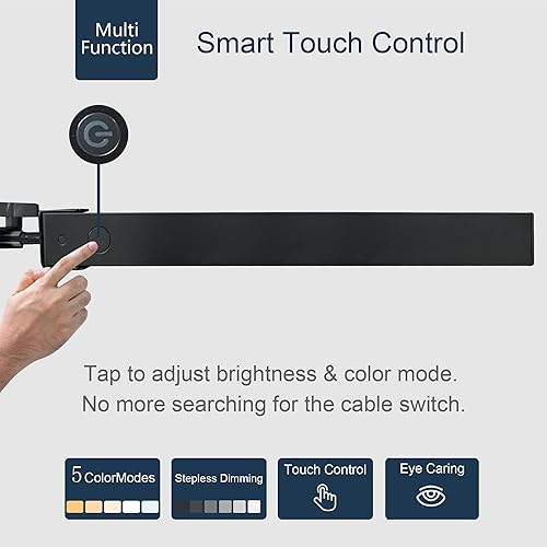 Miniatura 2 de Lámpara de escritorio LED para arquitecto, control táctil, brazo oscilante de metal, lámpara de tarea regulable, lámpara de mesa para el cuidado de