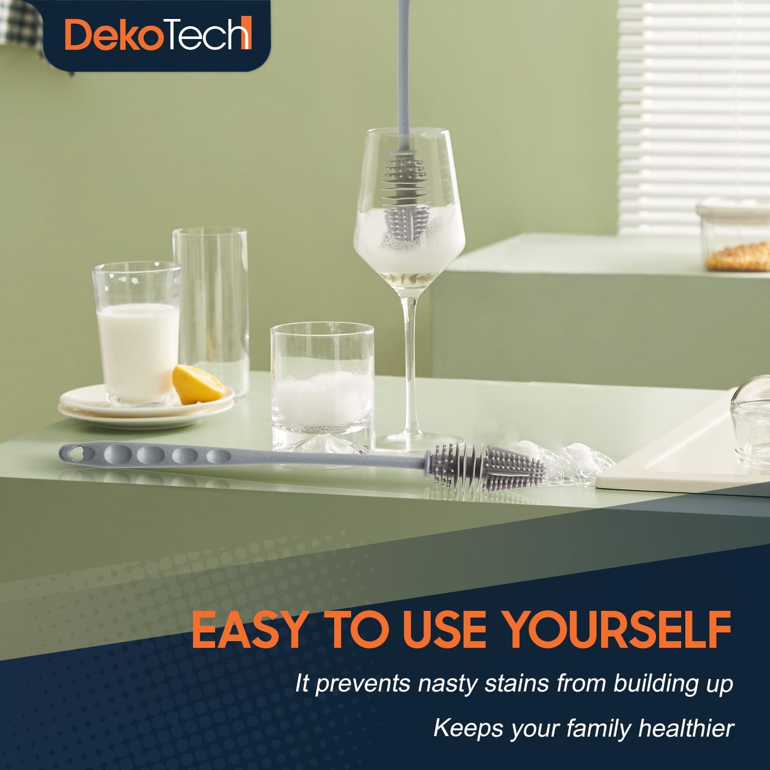 11インチ シリコンボトルブラシ &ndash; ボトル、ガラス製品、魔法瓶、キッチン容器を簡単に深く掃除できる長いハンドルの柔らかい毛クリーナ