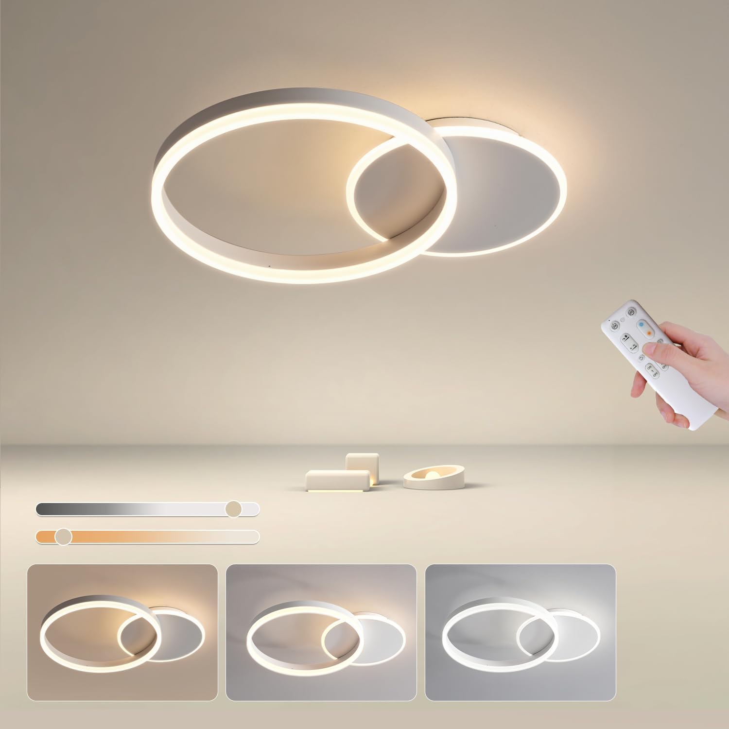 Plafon Led Techo Regulable, 36W 3600lm Lampara Techo Dormitorio, lamparas de techo salon Redonda Moderna de 55*40*6cm, Lampara Led Techo para salón, dormitorio, cuarto de niños, cocina (Blanco-36W)