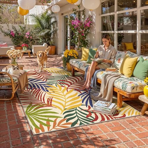 6x9 Indoor Outdoor Area Rug Washable Patio Rug Multicolored Non Slip Non Shedding Waterproof Carpet for Living Room Bedroom Porch Backyard Deck Balcon