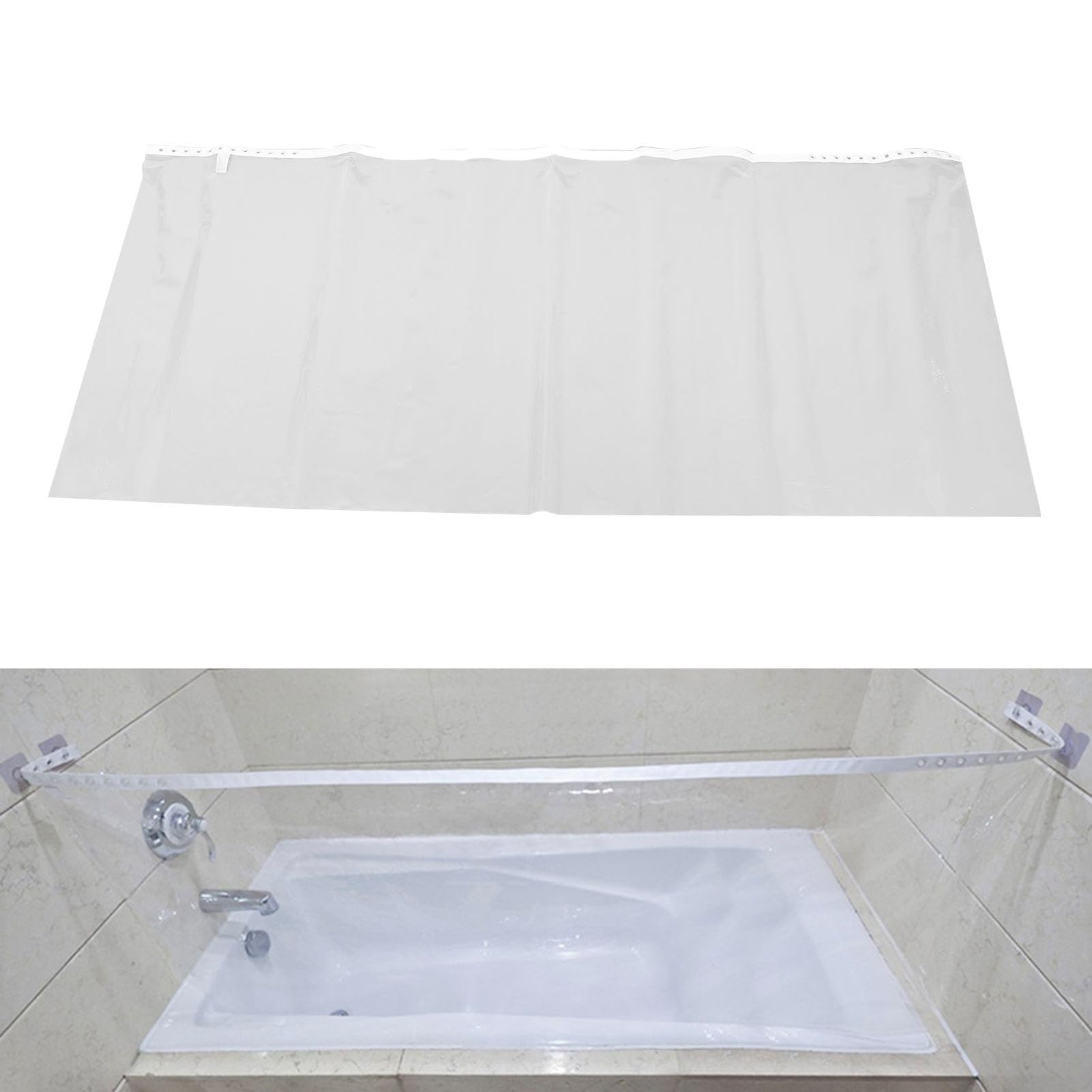 Rideau de Douche Transparent, Doublure EVA Imperméable Réglable pour Salle de Bain et Bain d'animaux Domestiques 195x90cm