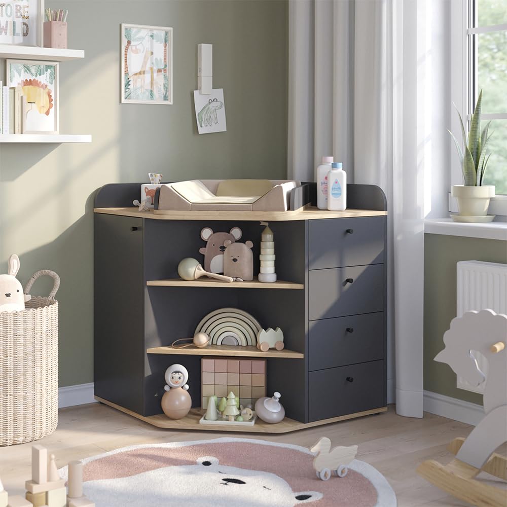 Vicco Przewijak dla dziecka "Aria", Antracyt, 85 x 90 cm | z półkami i 4 szufladami, convient comme table à langer pour bébés et tout-petits