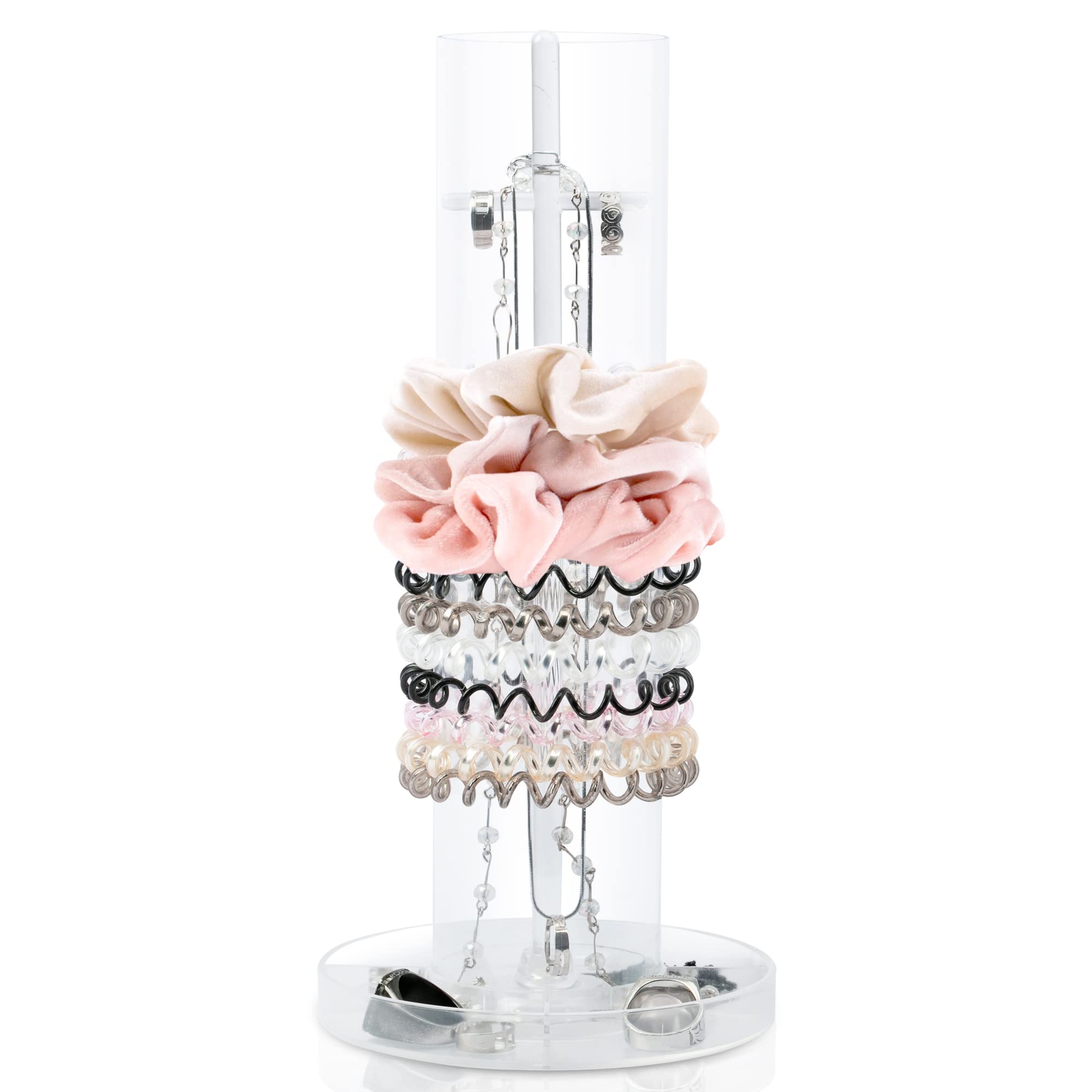 All-In-One Clear Acrylic Scrunchie Holder: Scrunchie Organizer, Hair Tie Holder, Jewelry Tray, Necklace Holder, and More, Great Gift Idea, Removable Display Organizer for Accessories Storage