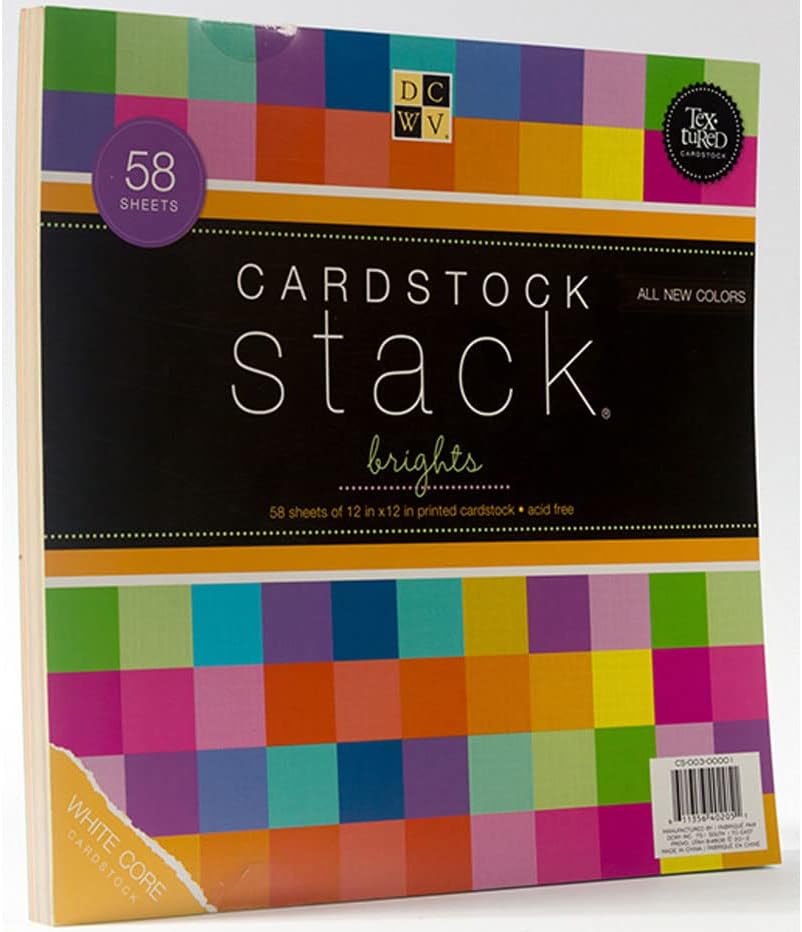 AMERICAN CRAFTS DCWV Cardstock Stack, Match Makers Brights, 58 Sheets, 12 x 12 inches