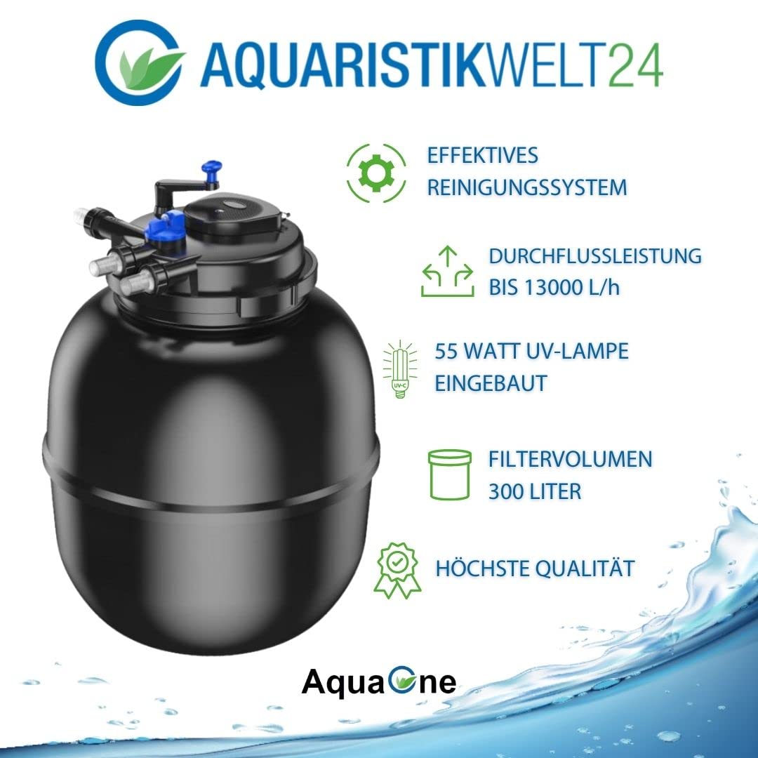 AquaOne Druckteichfilter CPF-75000 I Teichfilter für Teiche bis 100.000 Liter I Bio Teich Filter inkl.55 Watt UVC Klärer mit Kurbelreinigung I schwebealgenfreies klares Wasser