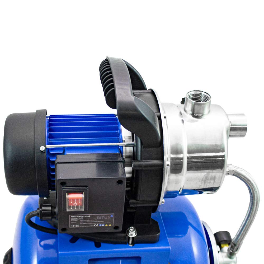 Bituxx Hauswasserwerk Wasserpumpe Gartenpumpe Bewässerungspumpe Stahl Kessel 1200W 3800L/H